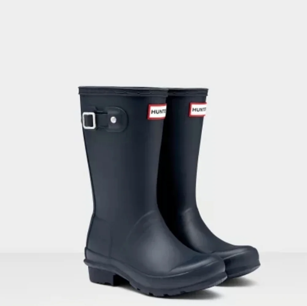 Hunter Kids Black Rain Boots with Red Logo